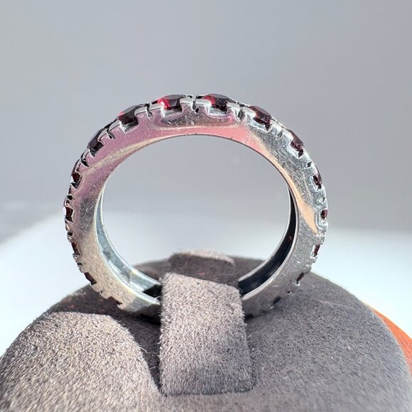 VTG Solid Sterling Silver 925 Synthetic Ruby Statement Ring Size 9 - Picture 5 of 8